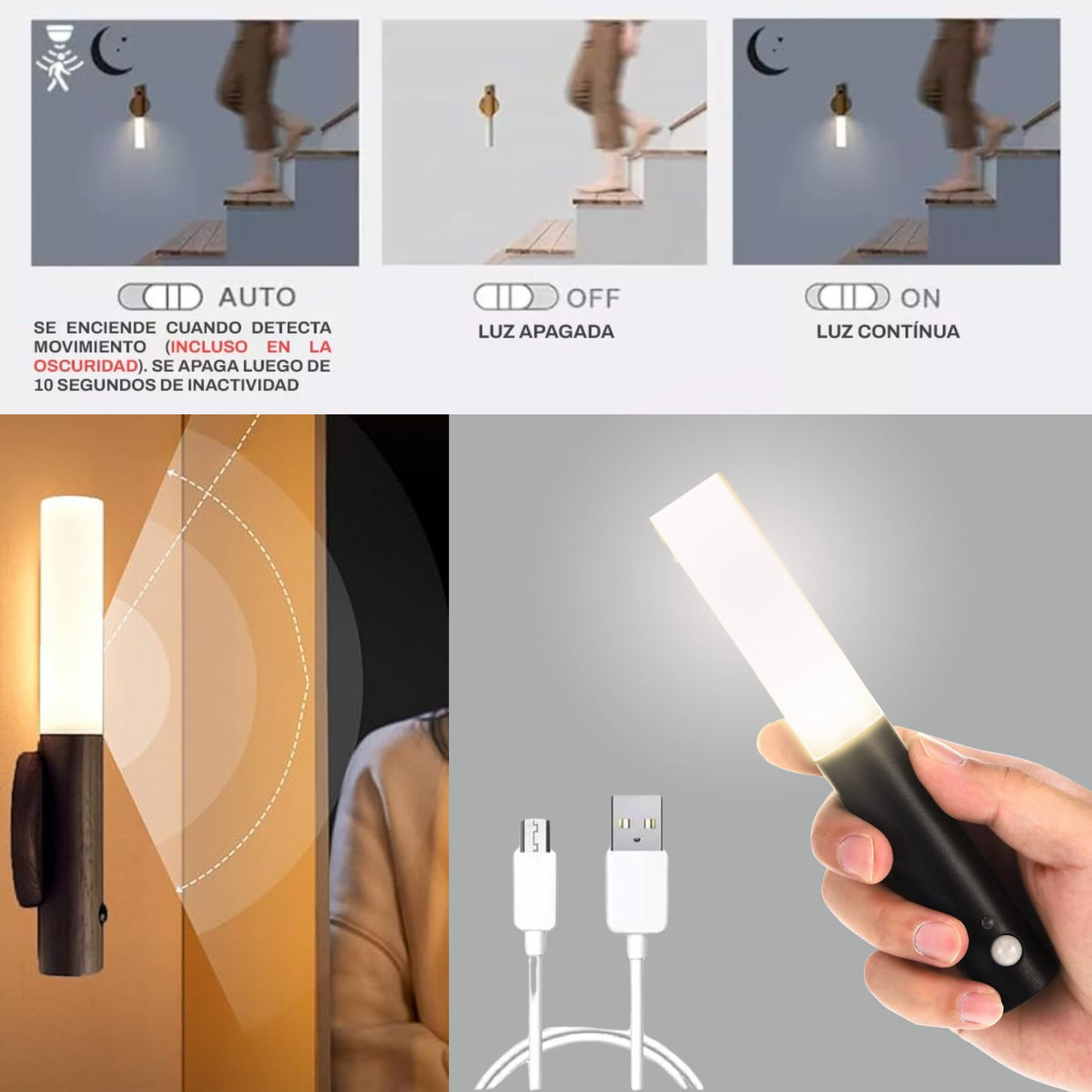 Lampara LED Sensor Movimiento USB Imán
