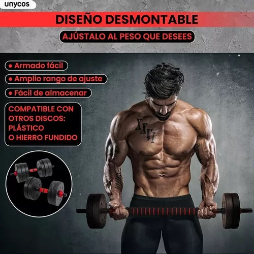 Set Mancuernas Y Barra Unibles 15kg Fitn