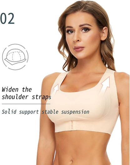 Sujetador de compresión de alto soporte para mujer, para uso diario y ofrece soporte para la espalda, sujetadores para mujer, talla grande, cierre frontal
